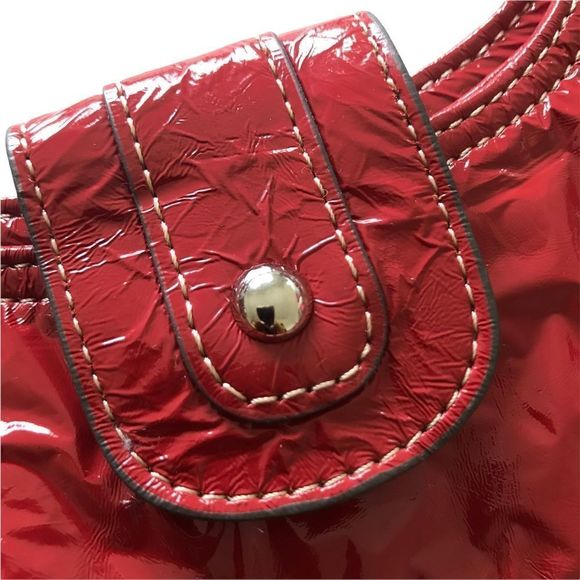 EMILIE M. Tote Oversized Red Silver Hardware Pockets In & Outside 17”x 14” - Picture 2 of 9